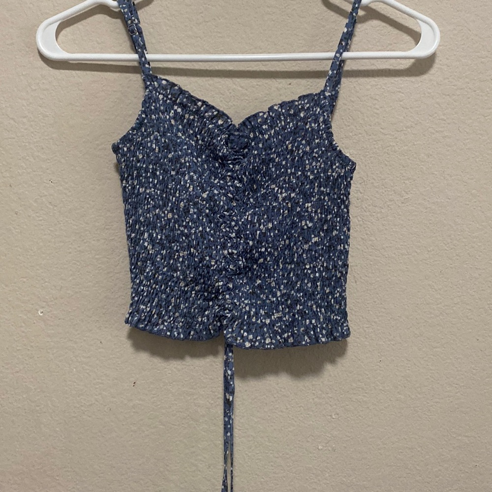 Paper moon blue floral cropped tank top